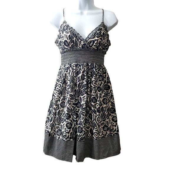 BCBG Maxazria Womens Black Cream Floral Sleeveless Fit and Flared Dress - Picture 1 of 9